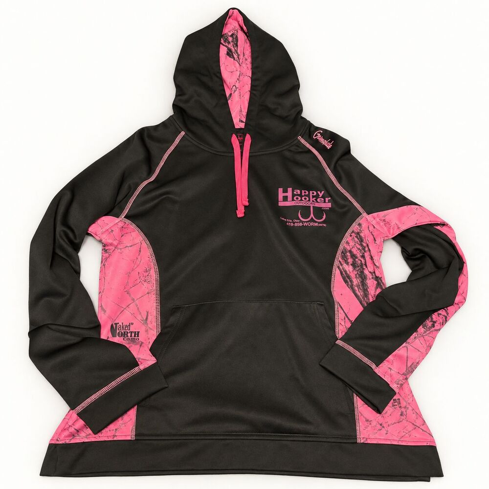 Gamehide Happy Hooker Outdoors Hoodie Womens M Black Pink Camo NWT